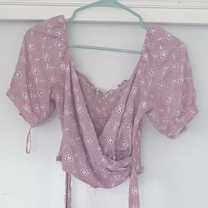 embroidered wrapped blouse